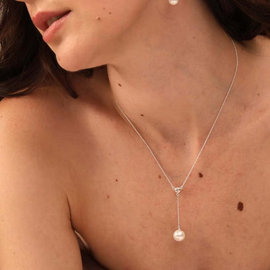Collar Lariat de Mujer con Perla y Circonita en Plata de Ley 925 BICLL019 - Image 4