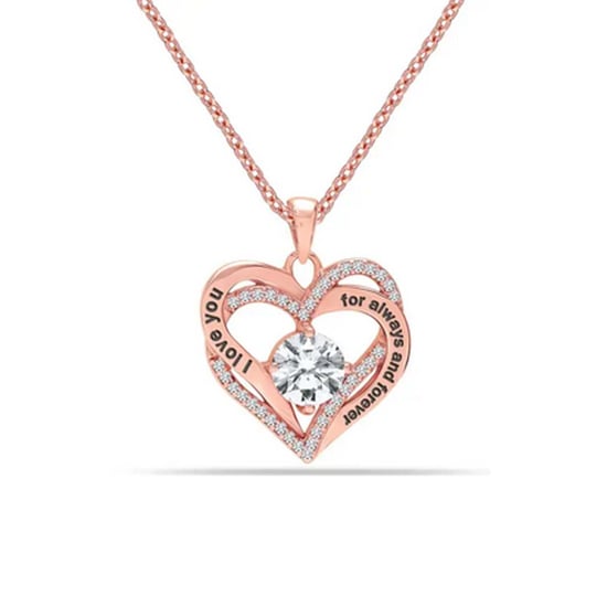 Collar Doble Corazón para Damas en Oro Rosa con Circonitas “Te Amo” de Plata Estérlina 925 BICLL034 - Image 1