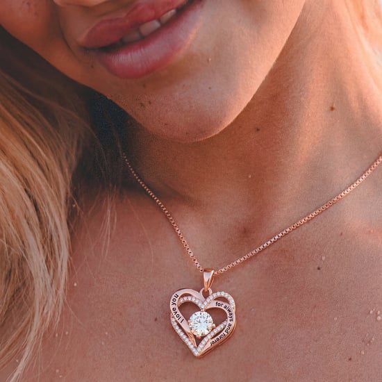 Collar Doble Corazón para Damas en Oro Rosa con Circonitas “Te Amo” de Plata Estérlina 925 BICLL034 - Image 2