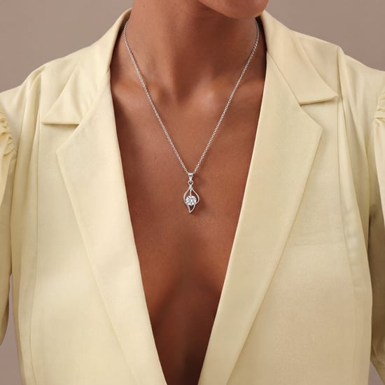Collar de Mujer en Plata de Ley 925 con Colgante en Forma de Gota y Cristal Brillante BICLL038 - Image 3