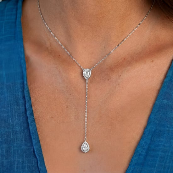 Collar Doble Lágrima para Mujeres en Plata de Ley 925 BICLL028 - Image 2