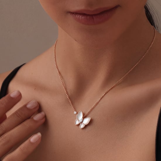 Collar de Mujer con Colgante de Mariposa y Circonitas en Oro Rosa y Plata de Ley 925 BICLL035 - Image 2
