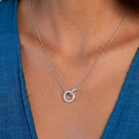 Collar de Mujer Círculos Plateados con Circonitas en Plata de Ley 925 BICLL039 - Image 2