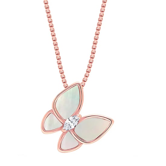 Collar de mujer con colgante de mariposa, bañada en oro rosa, plata de ley 925 BICLL016 - Image 1