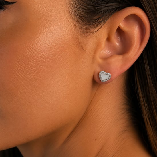 Pendientes de Corazón para Mujer en Plata con Madreperla y Circonitas BIPE084 - Image 2
