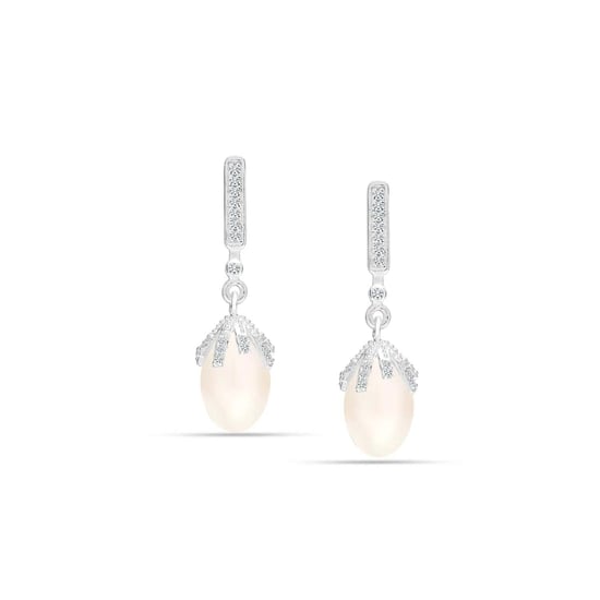 Pendientes Imperiales de Perlas para Mujer en Plata de Ley 925 y Circonita Cubica BIPE038 - Image 1