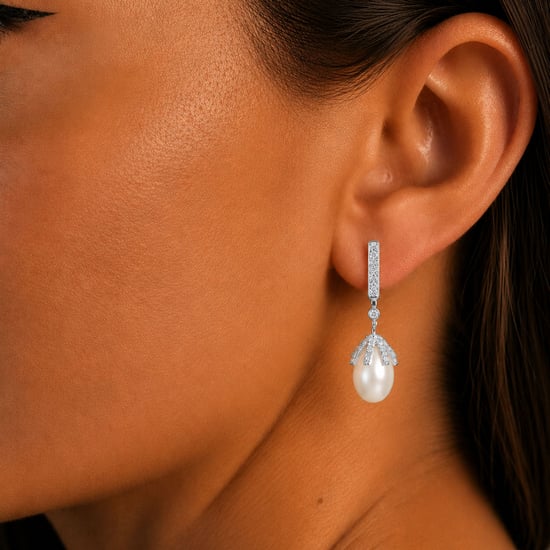 Pendientes Imperiales de Perlas para Mujer en Plata de Ley 925 y Circonita Cubica BIPE038 - Image 2