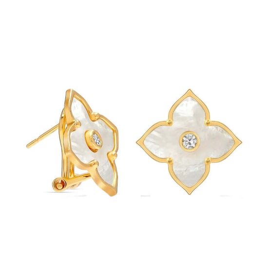 Pendientes de perlas de madreperla para mujer con diseño de trébol de cuatro hojas, chapados en oro y plata esterlina 925 BIPE025 - Image 4