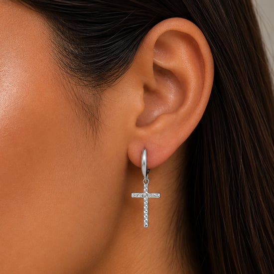 Pendientes de Aro para Mujer con Cruz de Diamante en Plata de Ley 925 BIPE075 - Image 2