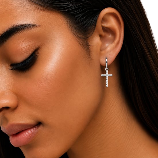 Pendientes de Aro para Mujer con Cruz de Diamante en Plata de Ley 925 BIPE075 - Image 3