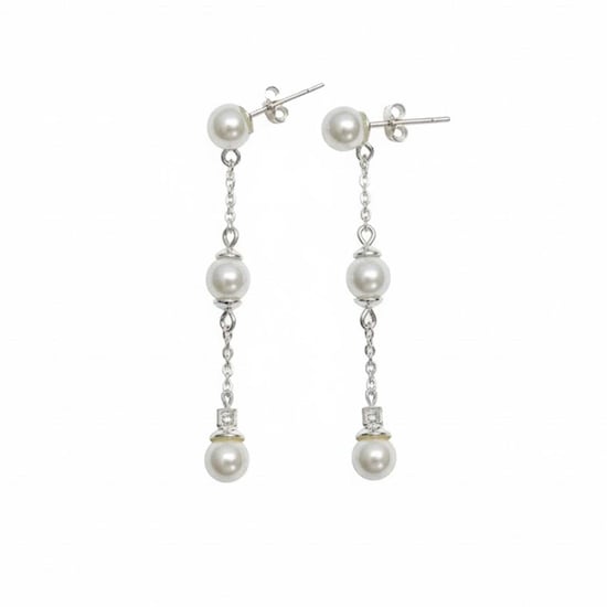 Pendientes Largos para Mujer en Plata de Ley 925 con Triple Perla BIPE045 - Image 1