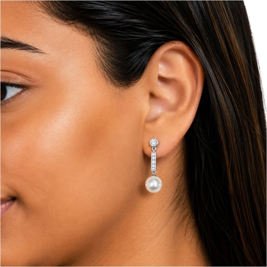 Pendientes de Perlas Asimétricos y Barra de Plata para Mujer BIPE061 - Image 2