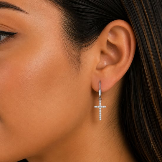 Pendientes Cruz Brillantes para Mujer en Plata de Ley 925 con Circonitas BIPE054 - Image 2