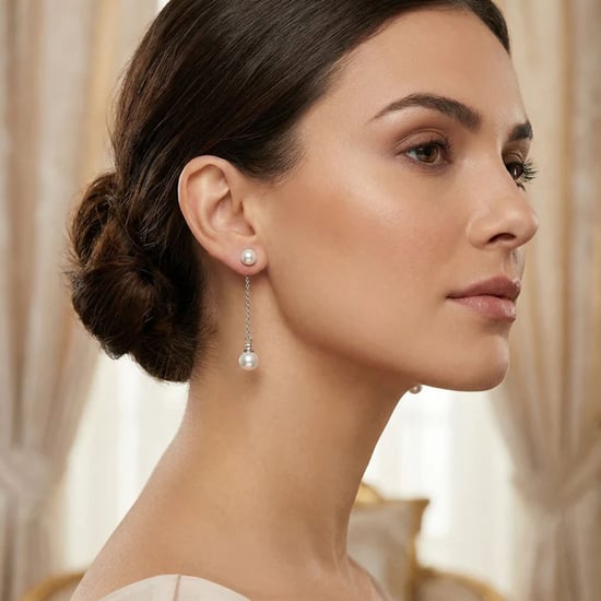 Pendientes Imperiales de Perlas para Mujer en Plata Esterlina con Cadena y Circonitas 925 BIPE035 - Image 2