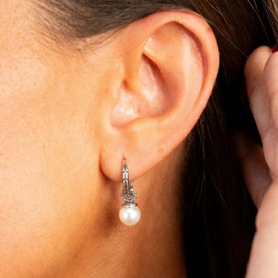 Pendientes de aro para mujer con perla en plata de ley 925 BIPE036 - Image 3