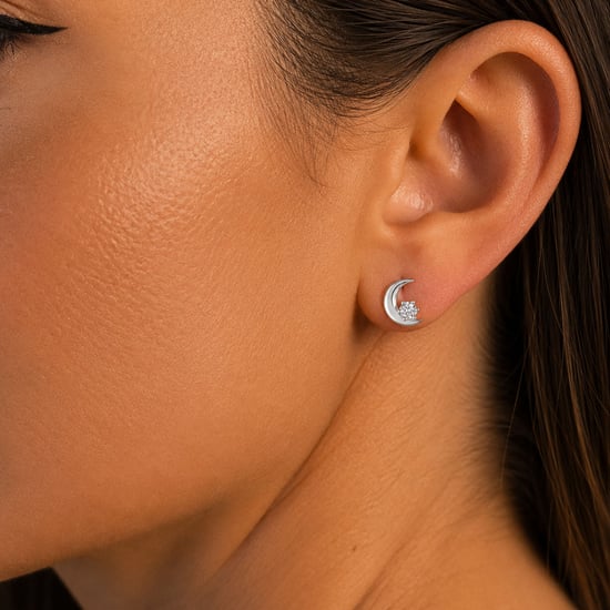 Pendientes de Luna Floral para Mujer en Plata de Ley 925 con Circonitas Cubicas BIPE081 - Image 2