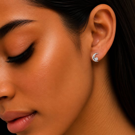 Pendientes de Luna Floral para Mujer en Plata de Ley 925 con Circonitas Cubicas BIPE081 - Image 3