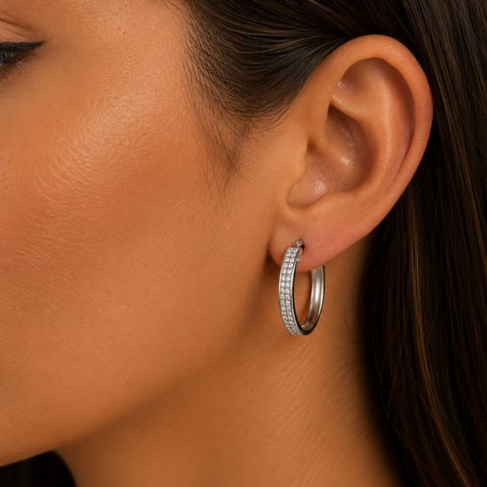 Pendientes de Aro para Mujeres, Brillo Geométrico, Plata Esterlina 925 con Circonitas BIPE086 - Image 2