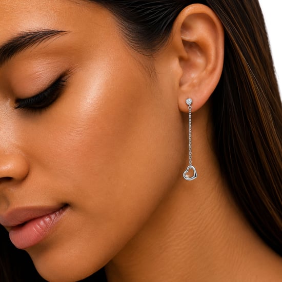 Pendiente Largo de Corazón para Mujeres con Circonitas en Plata 925 BIPE043 - Image 2