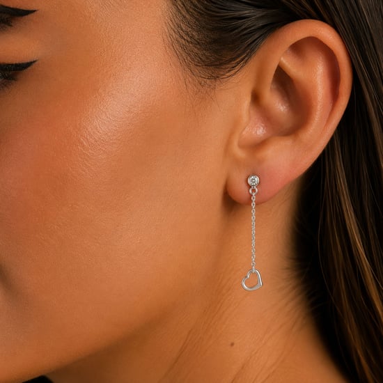 Pendiente Largo de Corazón para Mujeres con Circonitas en Plata 925 BIPE043 - Image 3