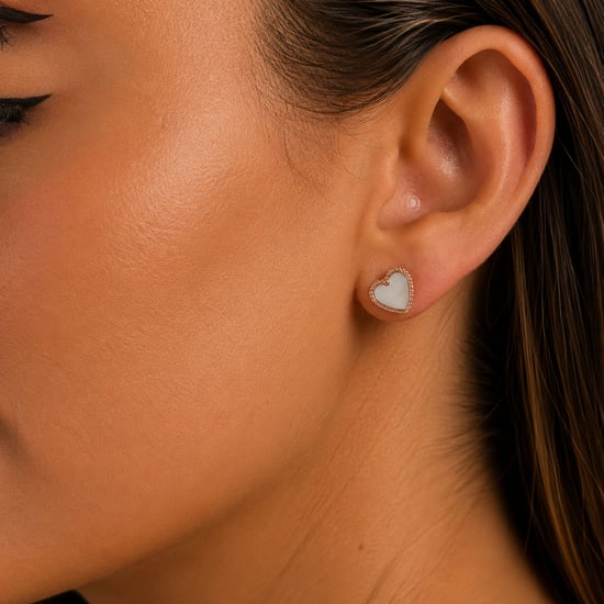 Pendientes de Corazón para Mujeres en Oro Rosa con Madre Perla de Plata Esterlina 925 BIPE047 - Image 3