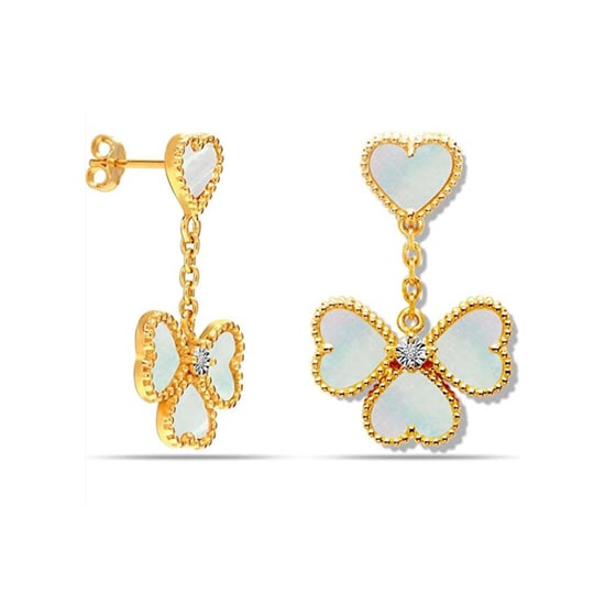 Pendientes de Mujer Flor de Madreperla y Circón Cubico con Baño de Oro en Plata de Ley 925 BIPE003 - Image 1