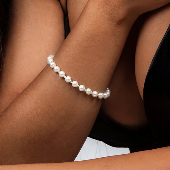 Pulsera elástica de perlas para mujer en plata esterlina 925 BIPU014 - Image 2