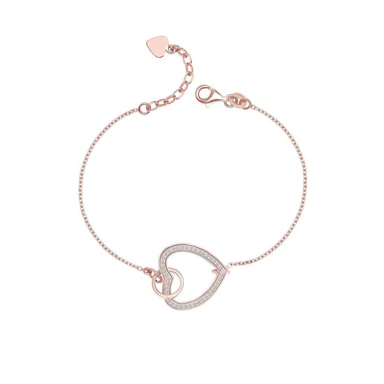 Pulsera para mujer en plata de ley 925 con baño de oro rosa y corazón con circonitas cúbicas BIPU019 - Image 1