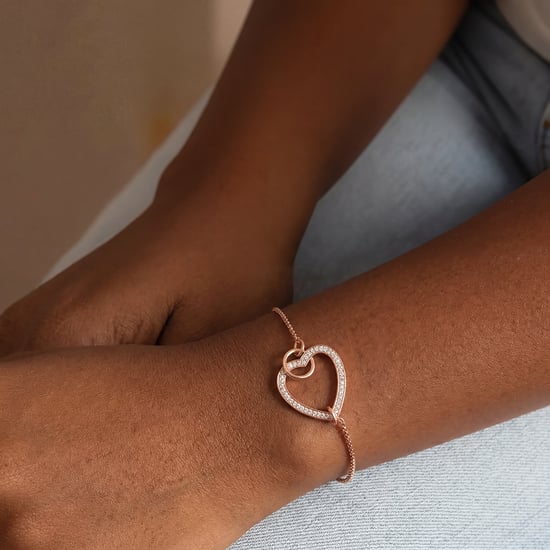 Pulsera para mujer en plata de ley 925 con baño de oro rosa y corazón con circonitas cúbicas BIPU019 - Image 3