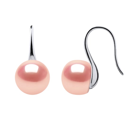 Pendientes ganchos de perlas de agua dulce de 9-10 mm botones blancos 925 - Image 1