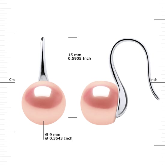 Pendientes ganchos de perlas de agua dulce de 9-10 mm botones blancos 925 - Image 3