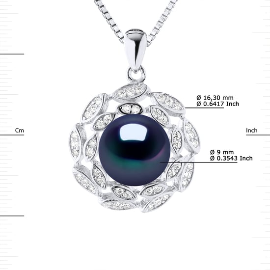 Sol Collar Pearl de agua dulce 9-10 mm Negro 925 - Image 3
