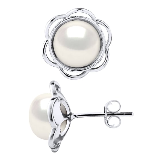 Pendientes de tachuelas Botones de cuentas de agua dulce de flores 8-9 mm White 925 - Image 1