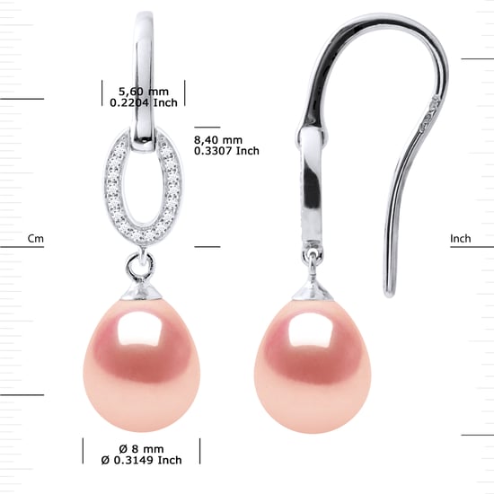 Pendientes Ganchos de perlas de agua dulce Joya de rosas de 8-9 mm de peras 925 - Image 3