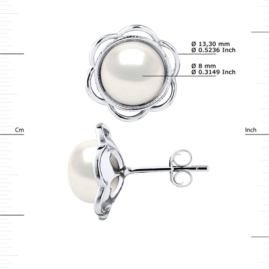 Pendientes de tachuelas Botones de cuentas de agua dulce de flores 8-9 mm White 925 - Image 3