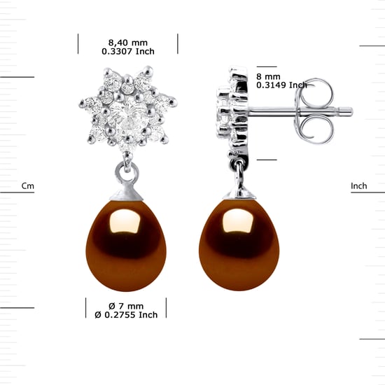 Pendientes colgan perlas de agua dulce 7-8 mm Joyas de peras de chocolate 925 - Image 3