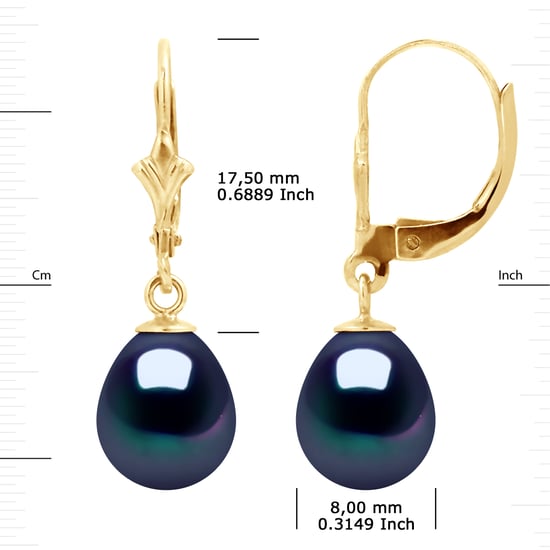 Pendientes colgan cuentas de agua dulce 8-9 mm peras negras oro blanco 18 quilates - Image 3