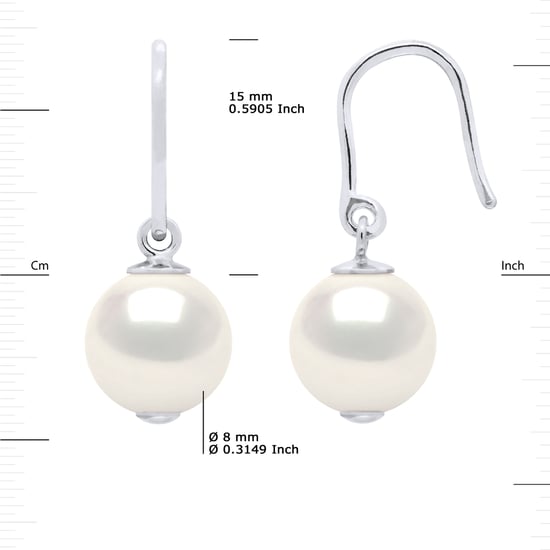Pendientes Ganchos de agua dulce Ronda 8-9 mm White 925 - Image 3