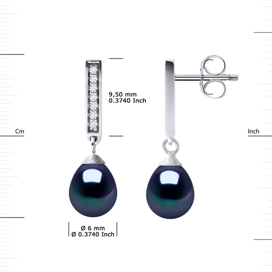 Pendientes colgan perlas de agua dulce de 6-7 mm Joyas de peras negras 925 - Image 3