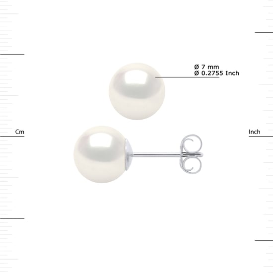 Pendientes de tachuelas Cultura de agua Pearls Sweet Round 7-8 mm White Natural White Gold - Image 3