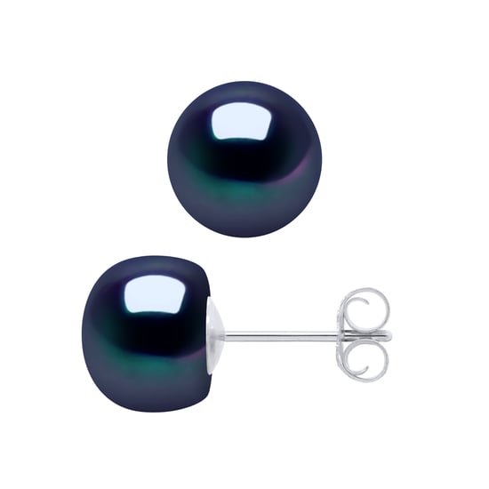 Pendientes de tachuelas Perlas cultivadas agua dulce 8-9 mm de oro blanco negro - Image 1