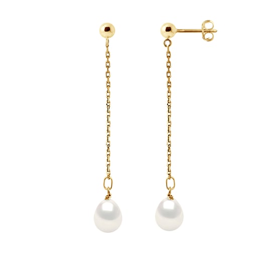 Pendientes colgados Pearls cultivadas agua dulce 7-8 mm oro amarillo blanco - Image 1