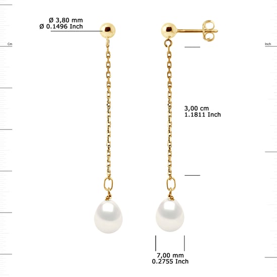 Pendientes colgados Pearls cultivadas agua dulce 7-8 mm oro amarillo blanco - Image 3