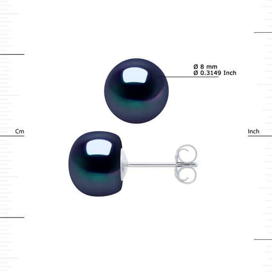 Pendientes de tachuelas Perlas cultivadas agua dulce 8-9 mm de oro blanco negro - Image 3