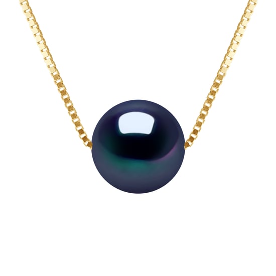Collar Pearl Cultured Agua dulce Redonda y negra 9-10 mm Cadena veneciana de oro blanco - Image 1