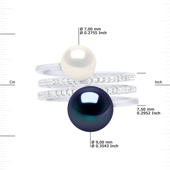 Ring Duo Pearls de agua dulce de 7 y 9 mm Joyas negras 925 - Image 3