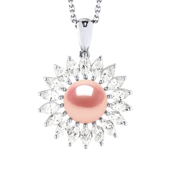 Sol Collar Joyas de perlas de agua dulce 8-9 mm White 925 - Image 1