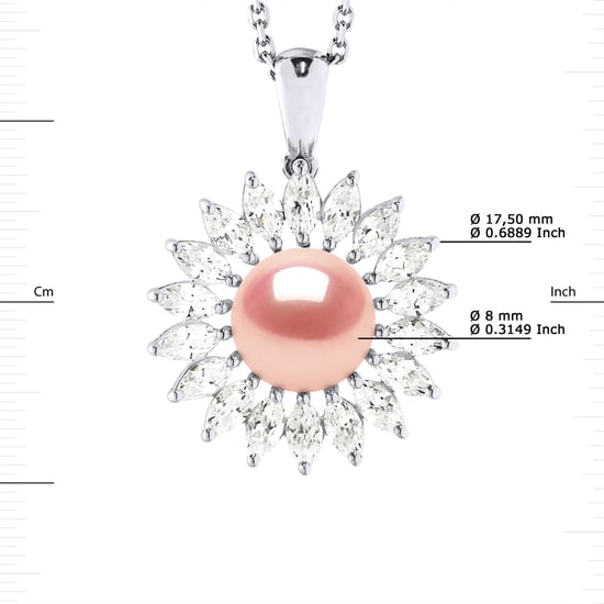 Sol Collar Joyas de perlas de agua dulce 8-9 mm White 925 - Image 3