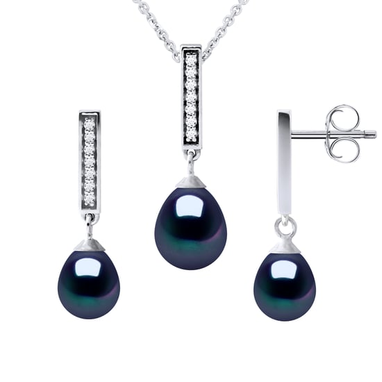 Finery Montaigne Collar y aretes colgan negros Pearl 925 - Image 1