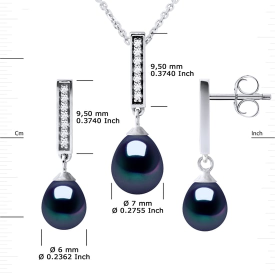 Finery Montaigne Collar y aretes colgan negros Pearl 925 - Image 3